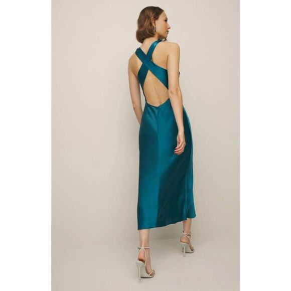 Reformation Casette Silk Dress Tidepool - Picture 4 of 10